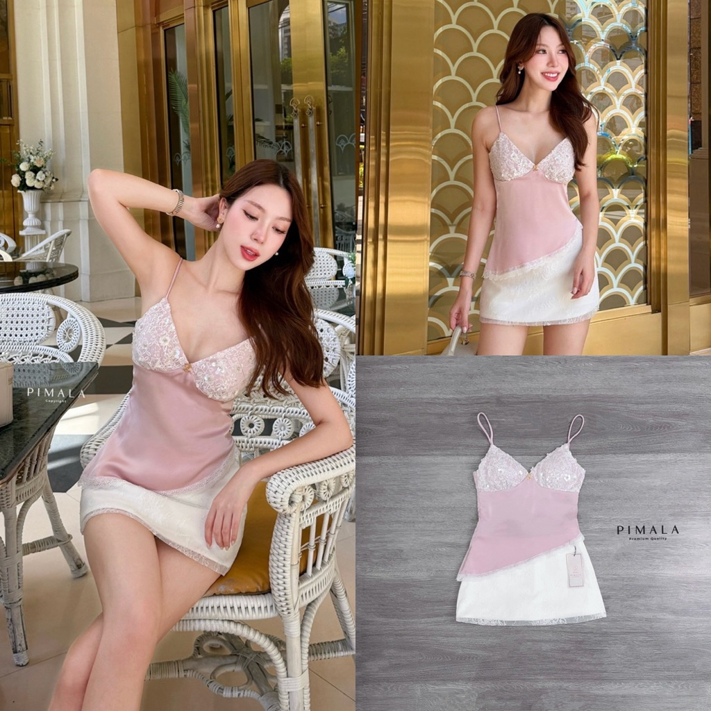 pimala เสื้อชมพูสวยหรูมาพร้อมกระโปรงลูกไม้สวยเก๋