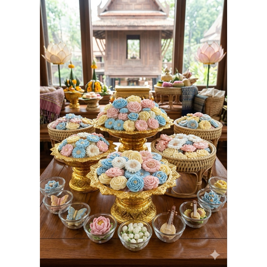 🎉💐✨ขนมอาลัวดอกไม้ สูตรชาววัง ไซสมินิ ขนาด 140,250 กรัม สูตรหวานละมุน✨💐🎉