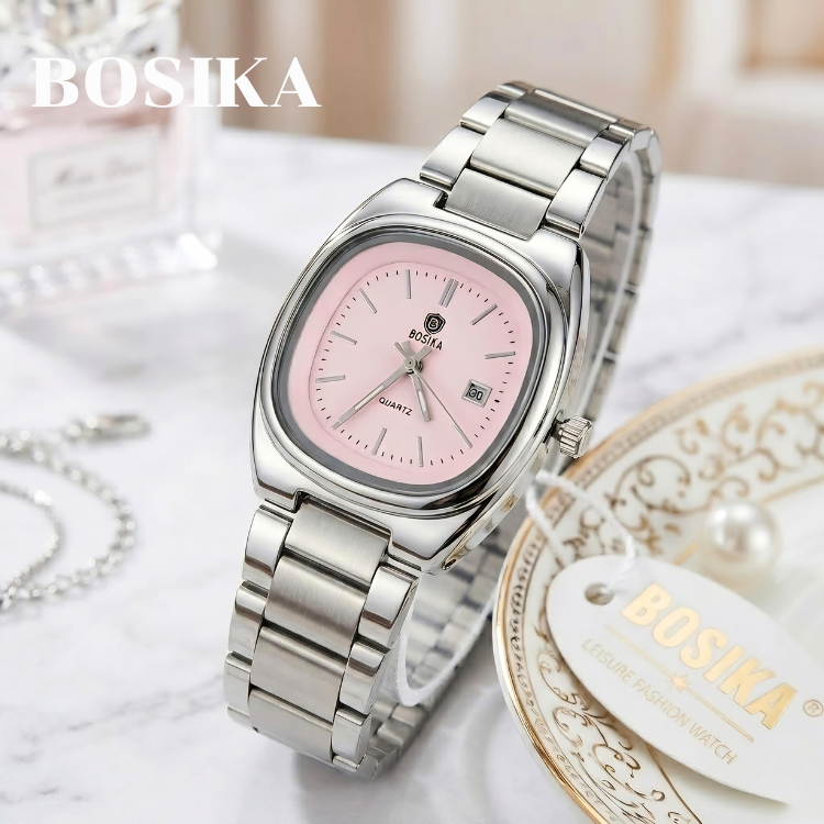 Bosika นาฬิกาข้อมือ สายสแตนเลส หน้าปัด 32 มม.มีวันที่  ใส่สบาย แถมถ่าน พร้อมตั้งเวลาให้