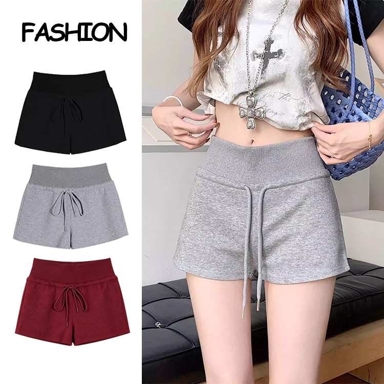 พร้อมส่งจากไทย Women's shorts กางเกงขาสั้น สีทึบ เชือกปรับได้ เงสม๊อคยืด ผ้าใส่สบาย เข้ารูป สไตล์เกาหลี #F072