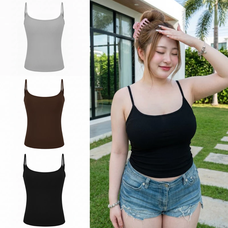 🌈MesubShop🌈เสื้อสายเดี่ยว พร้อมส่ง มีไซส์ M-2XL มีฟองน้ำในตัว สายเดี่ยว ผ้ายืดนิ่ม รุ่น สายเดี่ยว FOXY