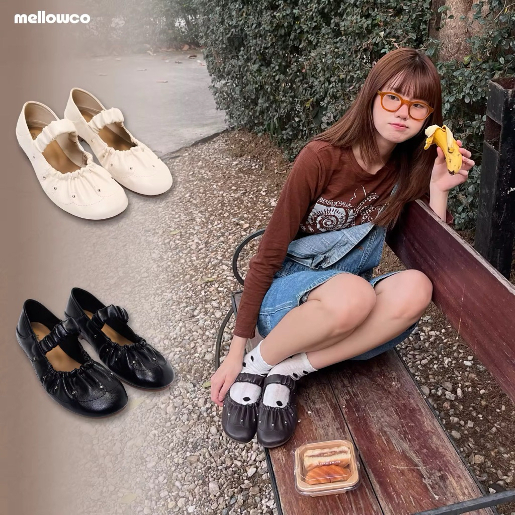 ส่งต่อรองเท้าmellowco สีดำ ไซส์ 38/24cm. Mellowco รุ่น Alice Srunch Ballet รองเท้าบัลเล่ต์ MH-6112