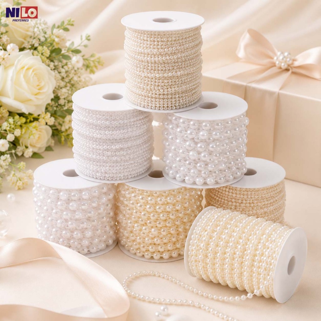 ลูกปัดไข่มุกเทียม ABS แบบม้วน 5 เมตร สำหรับตกแต่งช่อดอกไม้ งานแต่งงาน งานเลี้ยง ของขวัญ DIY