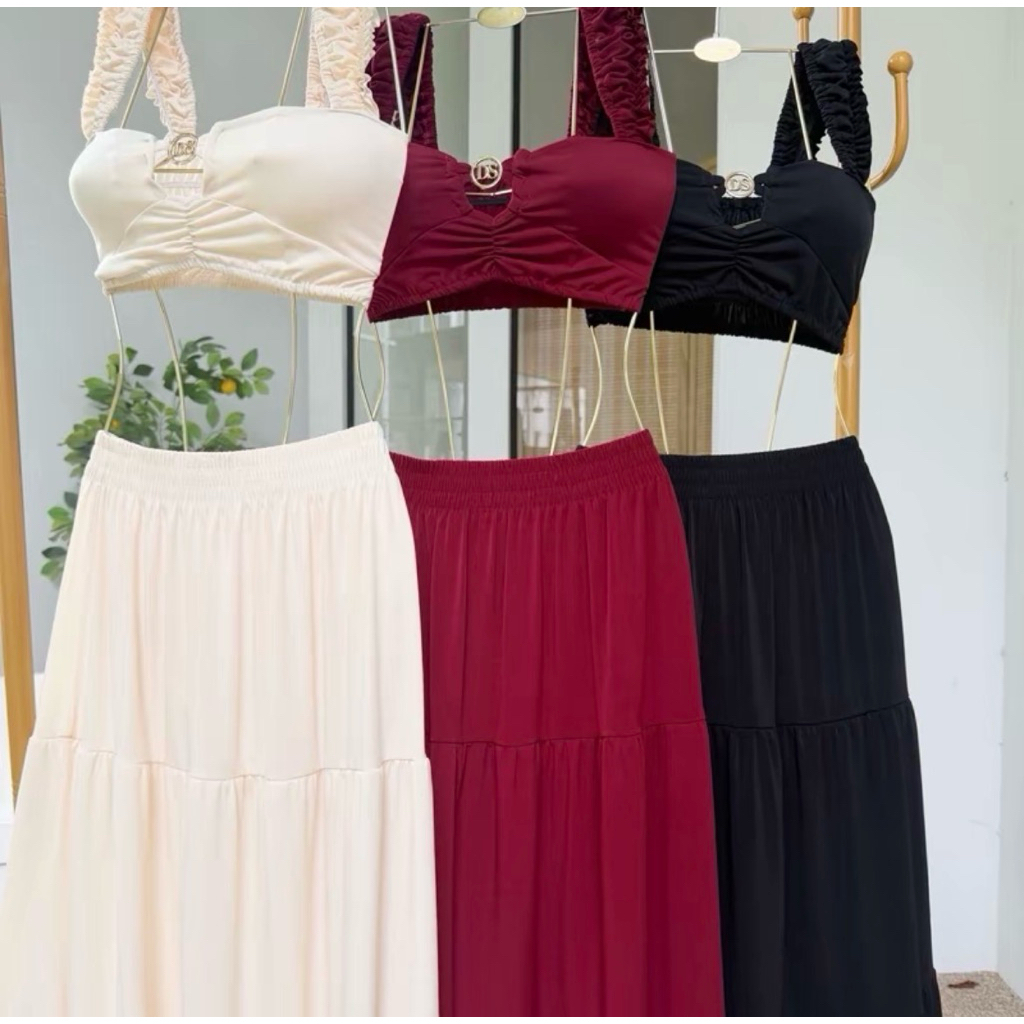 [Dissummer] ชุดว่ายน้ำงานตัด กระโปรงยาว เซต3 ชิ้น รุ่น Merry [สินค้าพร้อมส่งจากไทย]