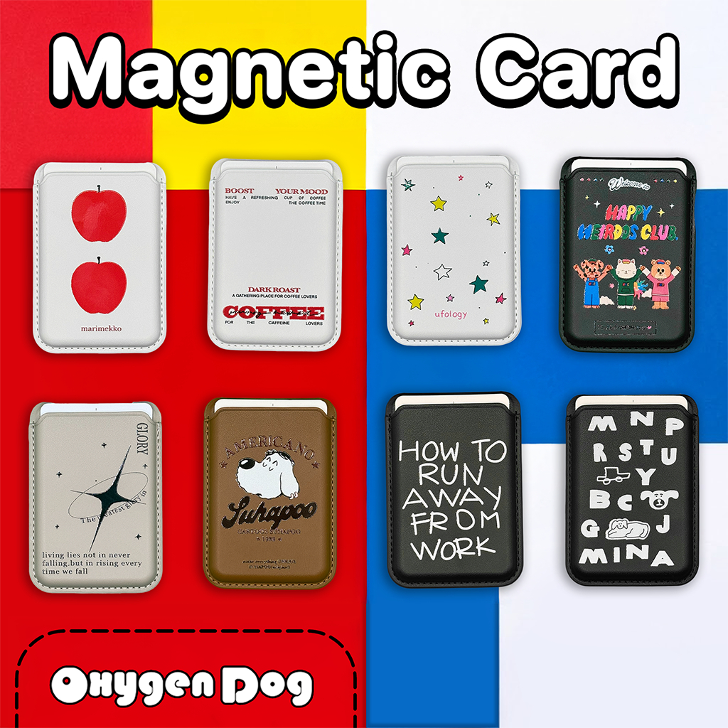Oxygendog Wallet Magnetic ซองใส่บัตรหนัง สกรีนลาย TT ตั้งพับเก็บได้ สำหรับเคสมือถือที่เป็นแม่เหล็ก