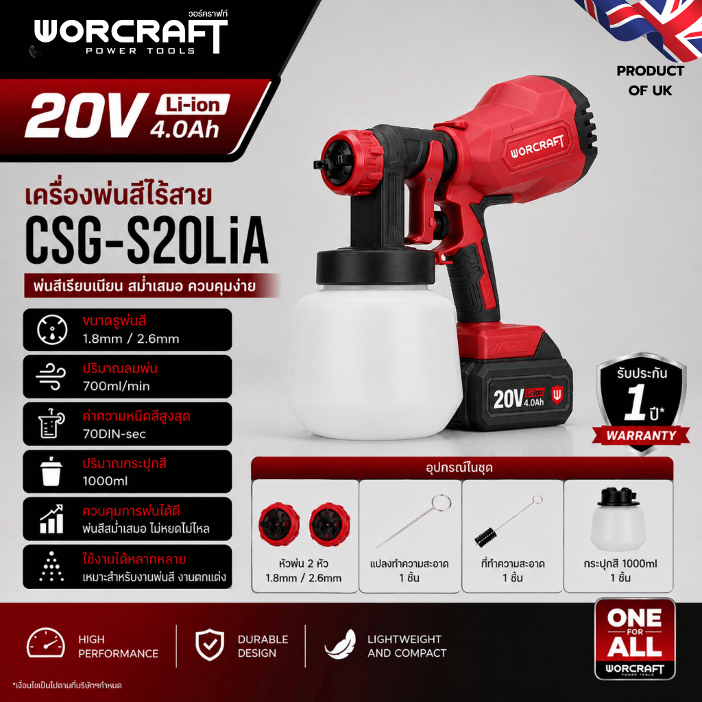 Worcraft เครื่องพ่นสีไร้สาย รุ่น CSG-S20LiA