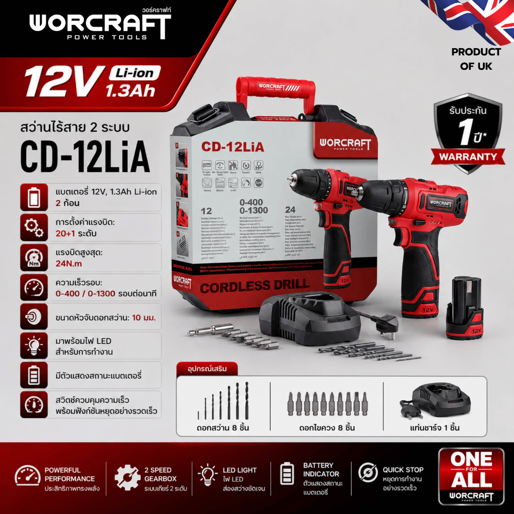 Worcraft ชุดสว่านไร้สาย รุ่น  CD-12LiA