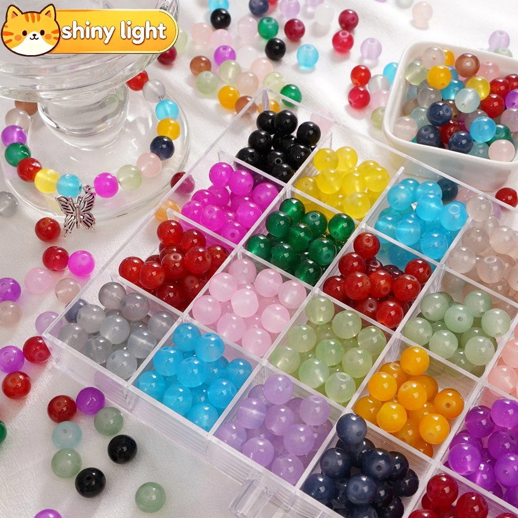 ลูกปัดแก้วเจลลี่เลียนแบบหยกทรงกลม 4/6/8/10 มม. อุปกรณ์ DIY ทำสร้อยข้อมือ สร้อยคอ เครื่องประดับ