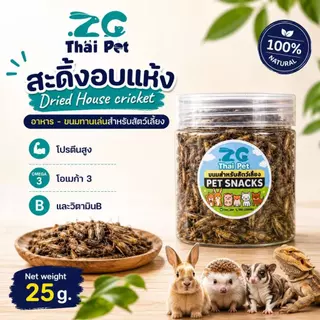 [ZC]แมลงอบแห้ง สะดิ้ง/จิ้งหรีด/ดักแด้ อาหารและขนมสำหรับสัตว์เลี้ยงฟันแทะ โปรตีนสูง บรรจุกระปุก 25 g.