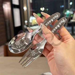 ช้อน+ส้อมสแตนเลสสำหรับรับประทานอาหาร ลายการ์ตูน น่า รัก มีกล่องใส่ ไม่บาดปาก
