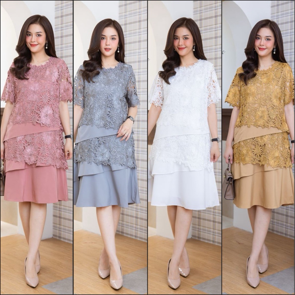 เดรสลูกไม้เนื้อหนา + ผ้าชีฟองเกรดพรีเมี่ยม งานซับในทั้งตัวไซด์ใหญ่ใส่สวยมากค่ะ