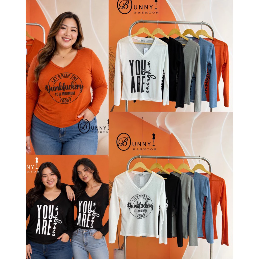 A233 BunnyFashion เสื้อสลาฟคอวีแขนยาว ผ้าบาง มี 2 ไซส์