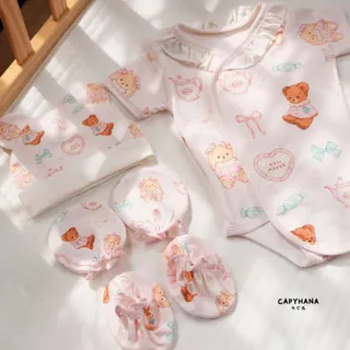 CAPYHANA ครบเซ็ทชุดบอดี้สูทผ้าดูด หมวกท ถุงมือ ถุงเท้า แรกเกิด (เซทชุดผ้าดูด)