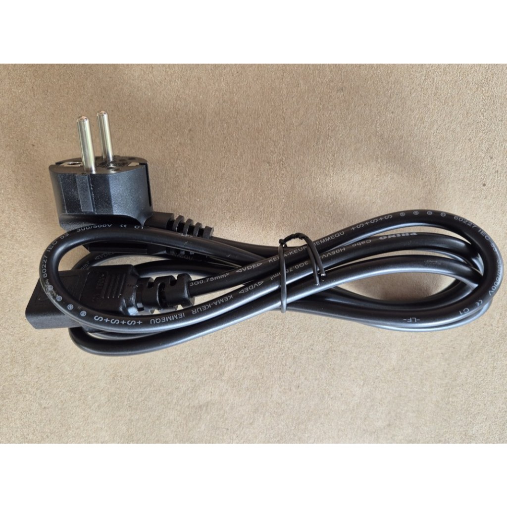 สายไฟ POWER CABLE ยี่ห้อ PHINO หัวเหลี่ยม ขากลม EU ขนาด 3x0.75mm2 สายใหญ่ หนา ยาว 1.5 เมตร