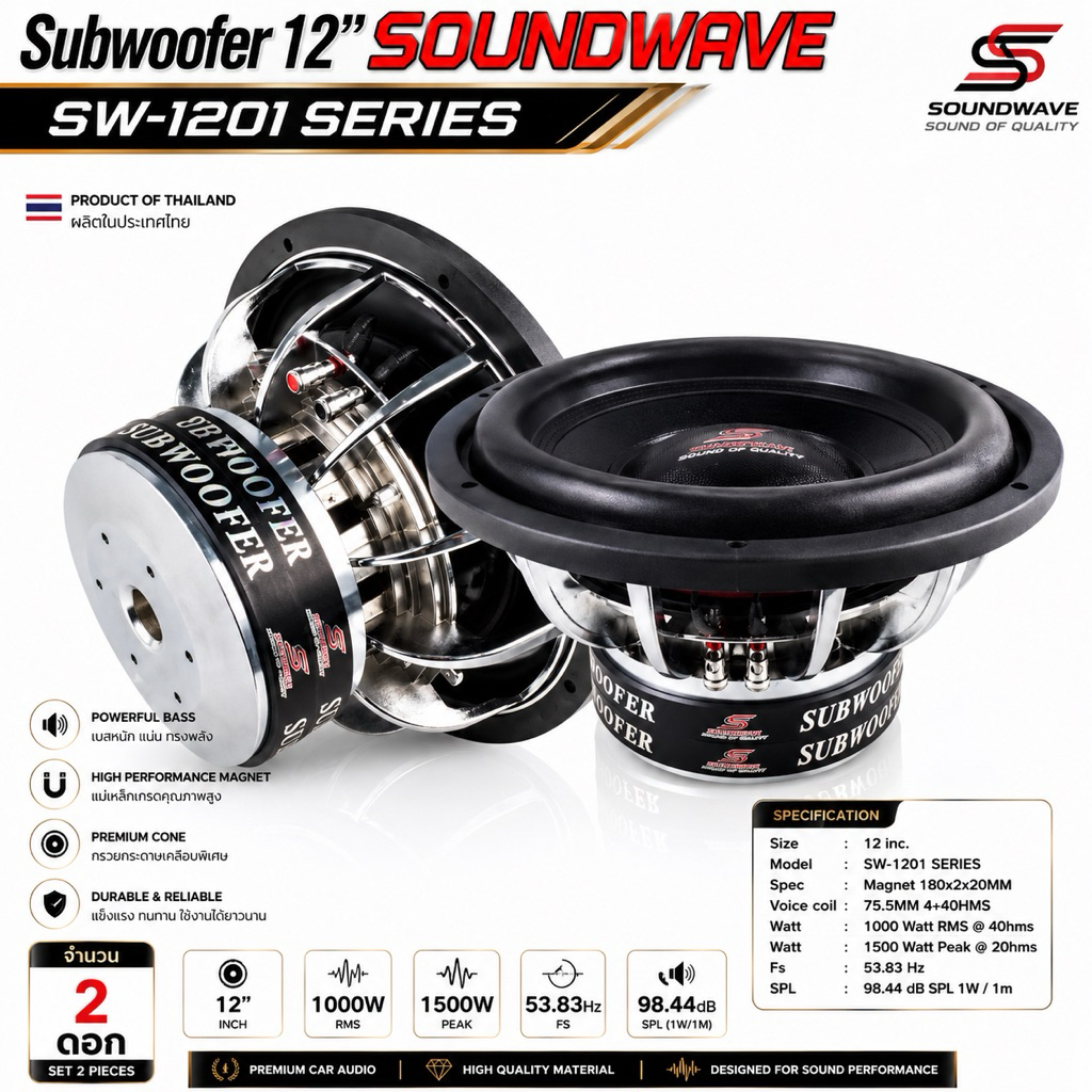 ดอกลำโพง12นิ้ว ซับเบส ลำโพงรถยนต์ ดอกซับ SW-1280B SERIES SOUNDWAVE เครื่องเสียงรถยนต์ ลำโพง ดอกซับวูฟเฟอร์
