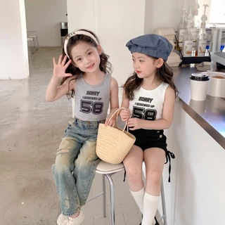 PRINCESS KESLI เสื้อครอปแขนกุดเด็ก เสื้อแขนกุดเด็กผู้หญิง เสื้อกล้ามเด็กผู้หญิง เสื้อยืดเด็กหญิง สไตล์เกาหลี 2-12 ปี