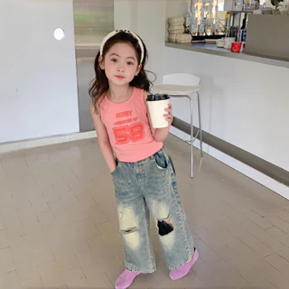 PRINCESS KESLI เสื้อครอปแขนกุดเด็ก เสื้อแขนกุดเด็กผู้หญิง เสื้อกล้ามเด็กผู้หญิง เสื้อยืดเด็กหญิง สไตล์เกาหลี 2-12 ปี