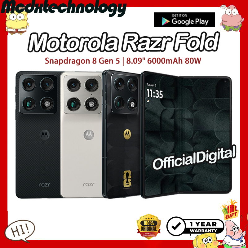 Motorola Razr Fold Moto razr Fold Snapdragon 8 Gen 5 8.09" 6000mAh 80W Foldable phone | สนับสนุน Google & ไม่มีไทย