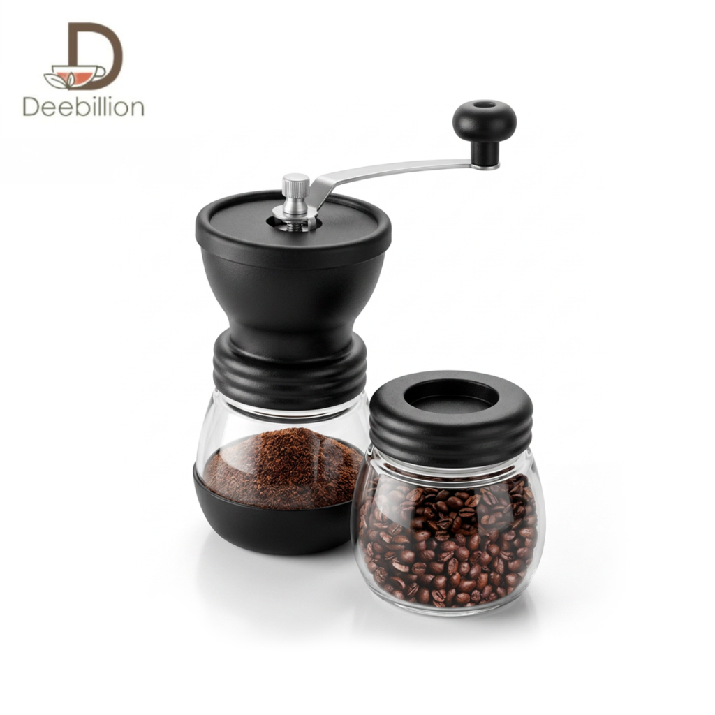 เครื่องบดกาแฟวินเทจ ที่บดเม็ดกาแฟ Coffee Bean Grinder ปรับความละเอียดได้ แถมโหลแก้วบรรจุกาแฟ Deebillion