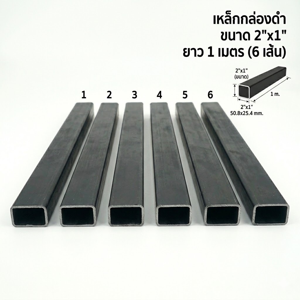 เหล็กกล่องดำ ขนาด 2"x 1" หนา1.3มิล/1.5มิล/1.6มิล/1.8มิล/2.3มิล เหล็กแป๊ป *ราคาขายต่อ1เส้น*(1เส้น ยาว