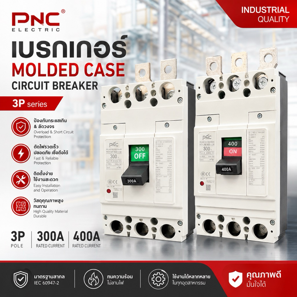 MCCB เบรกเกอร์ 3P รุ่น NF400-CW ขนาด 300A / 400A (รับประกันสินค้า 1 ปีเต็ม!)