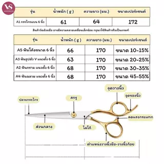 พร้อมส่งจากไทย รุ่น V3 กรรไกรตัดผม กรรไกรซอยผม ช่างทำผมมืออาชีพ VS SASSMOON แท้มีเปอร์เซ็นระยะห่างในการซอยผม (ฟรีชุดเซต)