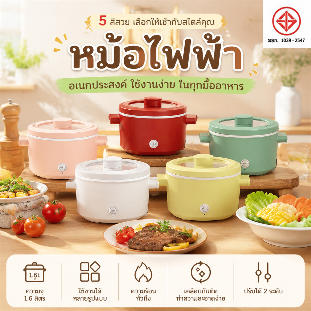 หม้อหุงข้าวไฟฟ้า 1.6 ลิตร 🔥 ดีไซน์มินิมอล อเนกประสงค์ หุง ต้ม ผัด ทอด ตุ๋น นึ่ง อุ่น หม้อเดียวเอาอยู่ สำหรับ 1-2 คน