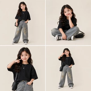 Hania kids พร้อมส่ง กางเกงยีนส์เด็กผู้หญิง น่ารักๆสไตล์เกาหลี-K4135525