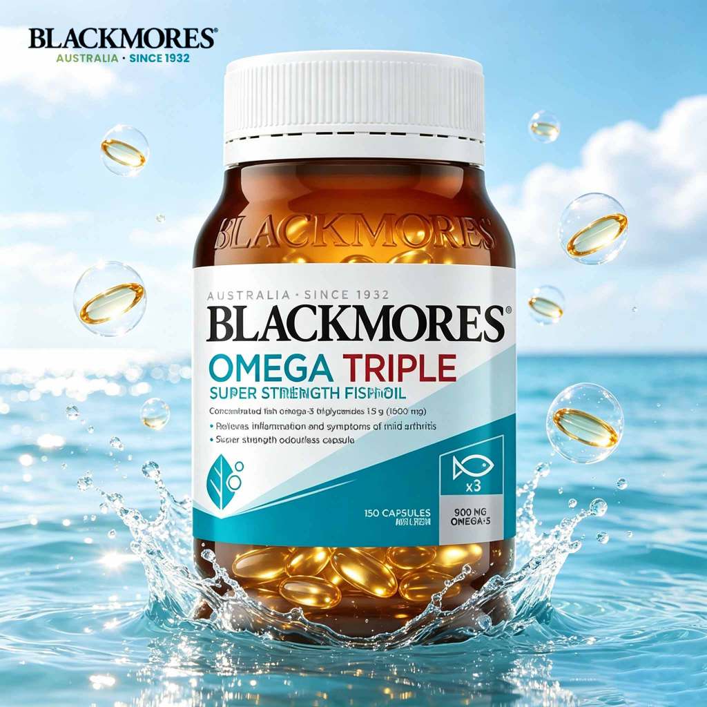 Blackmores น้ำมันปลา Triple Super Strength 150แคปซูล ของเสริมอาหารนำเข้าออสเตรเลีย ช่วยบำรุงหัวใจ ข้อต่อ สมอง และสายตา