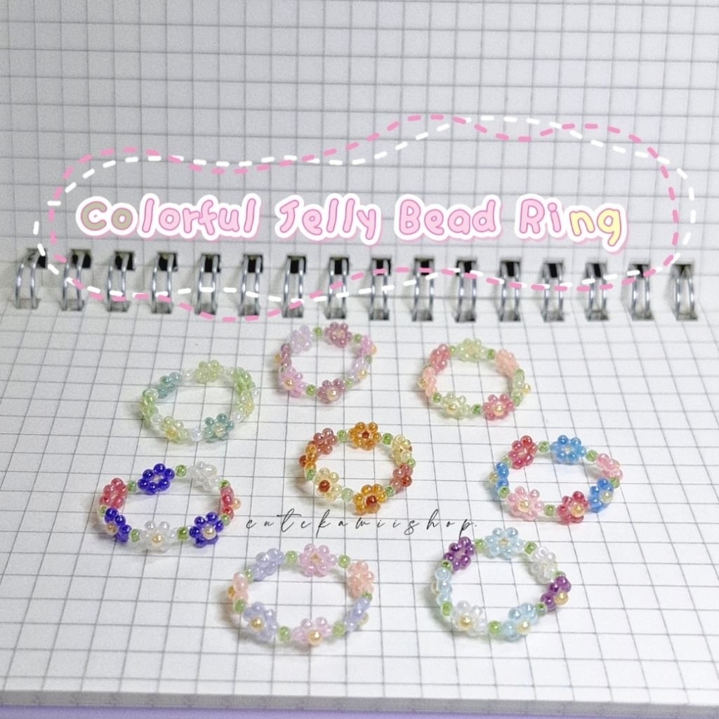 แหวนดอกไม้พาสเทลcolerful jally bead ring