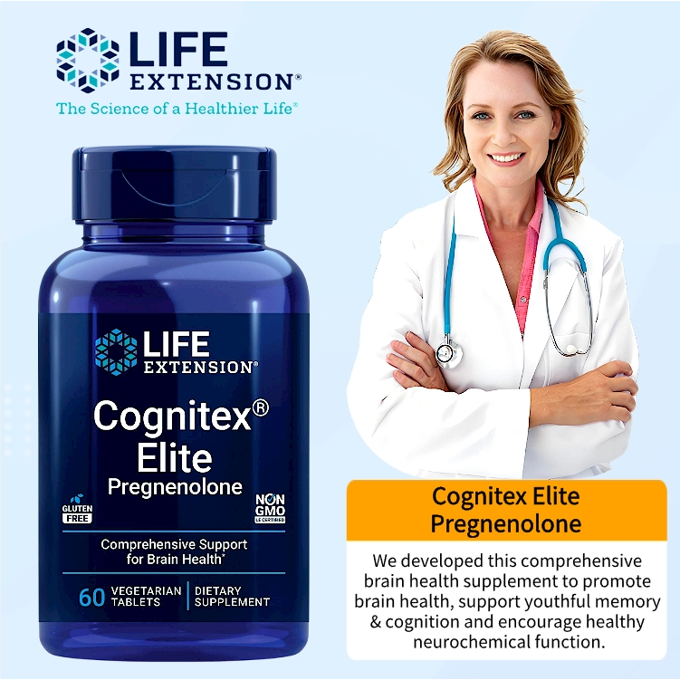 Cognitex Elite Pregnenolone Life Extension 60 Veg Tablets Daily Mental support