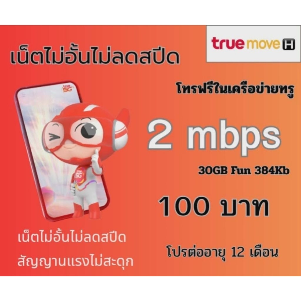 ซิม True โปร 2MB 100 (โทรฟรีในเครือข่าย)