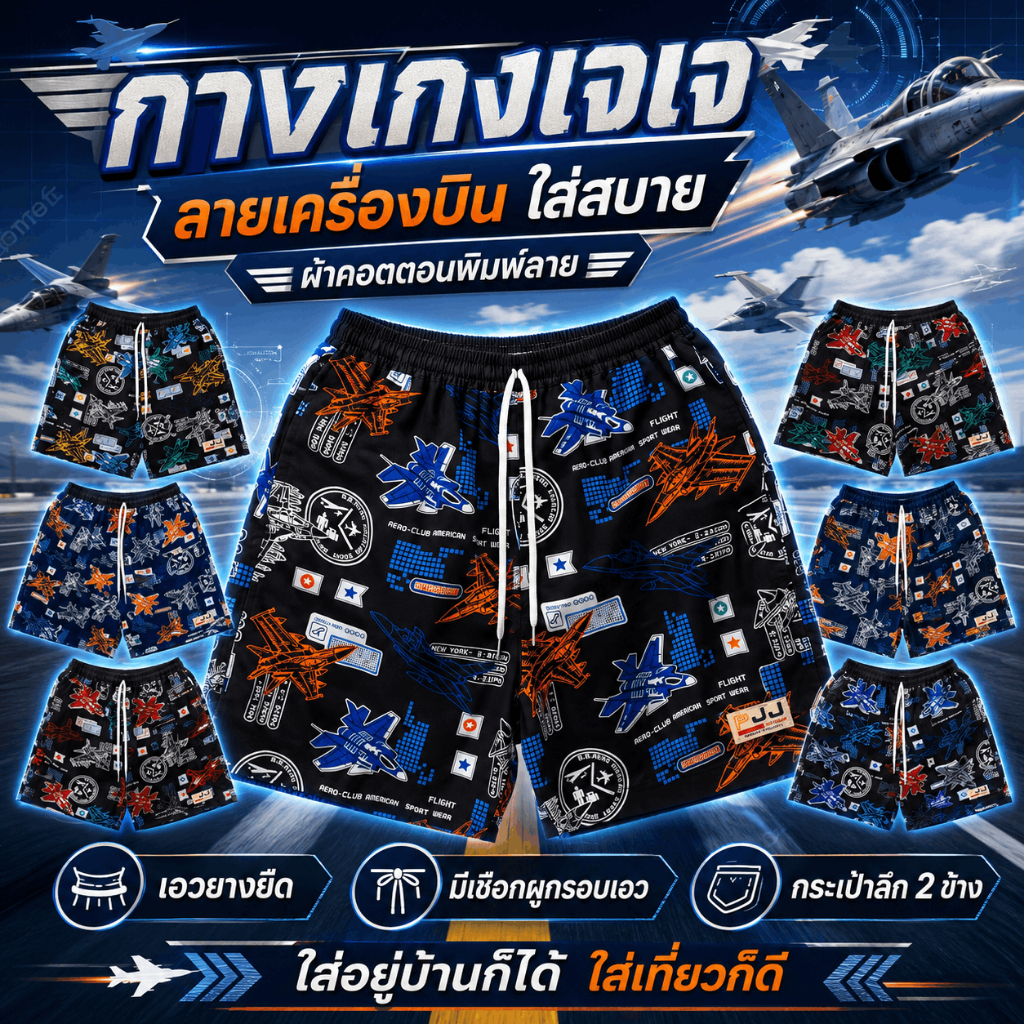 กางเกงเจเจ กางเกงขาสั้น ไซส์ M/L/XL "เครื่องบินรบ" ร้านคละสีให้ ผ้านิ่มหนา ใส่สบาย Clothing ผู้ชาย ผู้หญิง