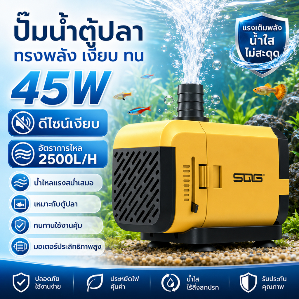⭐ทดลองใช้ 45วัน⭐SOBO ปั๊มตู้ปลา 3-45W ปั๊มน้ำตู้ปลา ความเร็วการไหลทีปรับได้ ปั้มจุ่มตู้ปลา <30dB