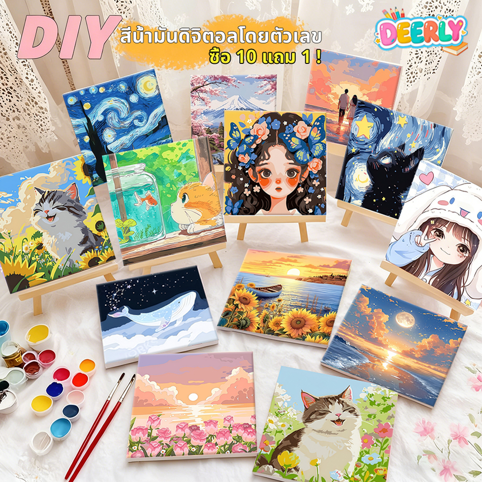 สีน้ํามันดิจิตอลโดยตัวเลข 20X20 ซม.ผ้าใบกรอบจํานวนภาพวาดตกแต่งบ้านภาพวาดผนัง ภาพวาดตกแต่งอะคริลิก ของขวัญ DIY สำหรับเด็ก