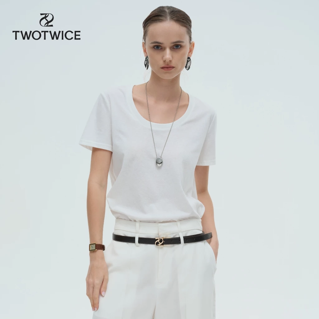 (พร้อมส่ง) Twotwice - Nordic Base Tee เสื้อยืดคอเปิดทรงเบสิก