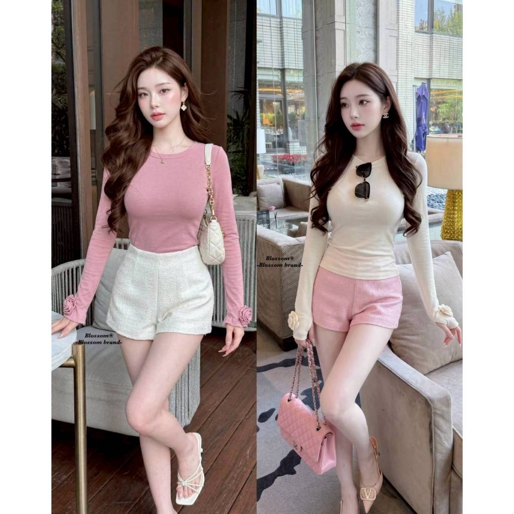 Blossom เซตเสื้อแขนยาวโทนสีครีม ผ้านิ่มยืดหยุ่นสบายเนื้อผ้าดีมาก
