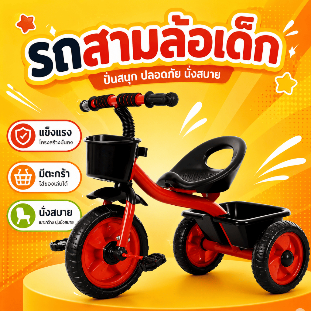 รถสามล้อเด็ก จักรยานหัดปั่นเด็ก ดีไซน์น่ารัก ใช้งานง่าย ปลอดภัยสำหรับเด็กเล็ก ขี่นุ่มไม่สะดุด โครงสร้างสามเหลี่ยมแข็งแรง