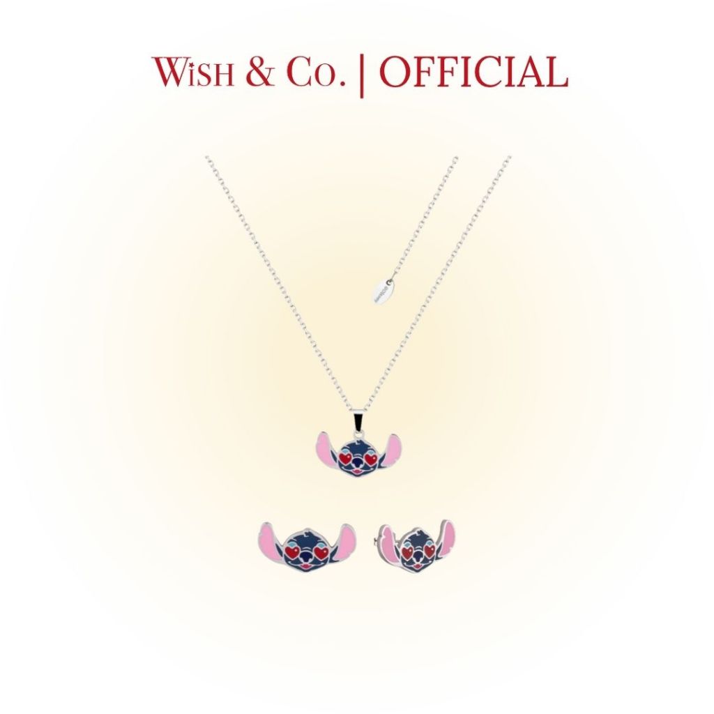 Disney Lilo and Stitch Heart Eyes Enamel Necklace & Studs สร้อยและต่างหู