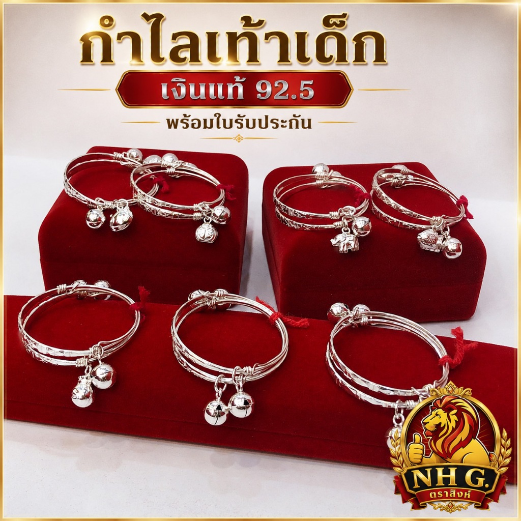 (ราคาต่อ1คู่) กำไลข้อเท้าเด็กเงินแท้ กำไลเท้าเด็ก มีใบรับประกัน กำไลเท้าเงิน กำไลข้อเท้าเงิน NH Gold