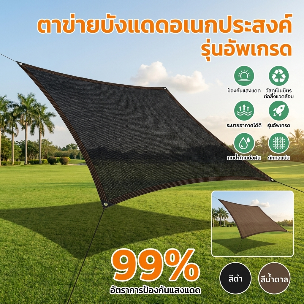 สแลนกรองแสงสำหรับบ้านและสวน สีดำ น้ำตาล ลดความร้อน ติดตั้งง่าย