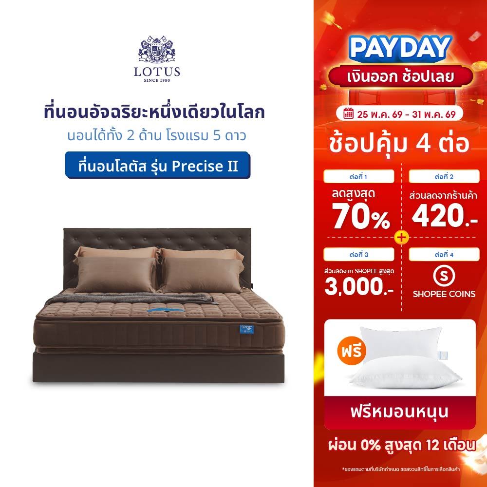 [ ขายดี ] LOTUS ที่นอนสปริงอัจฉริยะ รุ่น Precise II (Brown) หนา 11 นิ้ว สเปคนุ่มแน่น ส่งฟรี