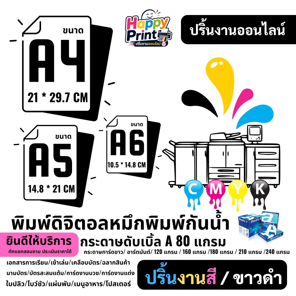 ปริ้นงานดิจิตอล สีสดคมชัด  A4 A5 A6 เมนูอาหาร ใบปลิว โปสเตอร์ เข้าเล่ม นามบัตรราคาถูก