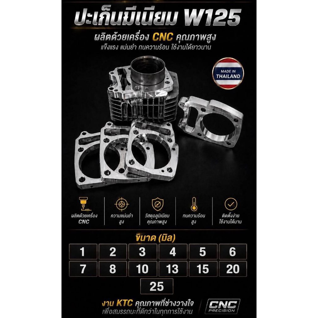 ปะเก็นมีเนียมW125แลMSX มีให้เลือกหลายขนาดอะไหล่มอไซค์สินค้าคุณภาพ