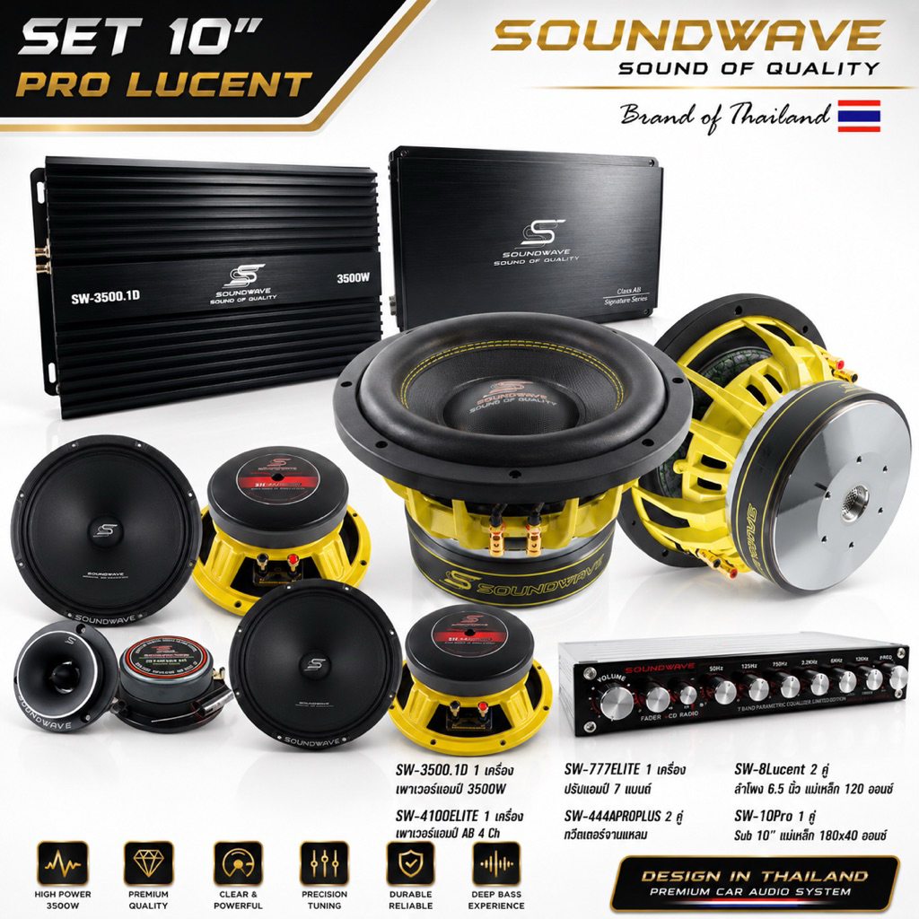 ชุดเครื่องเสียงรถยนต์ 10นิ้ว SET 10นิ้ว PRO LUCENT SOUNDWAVE HIEND เครื่องเสียงรถยนต์ , เครื่องเสียงรถ , เพาเวอร์แอมป์
