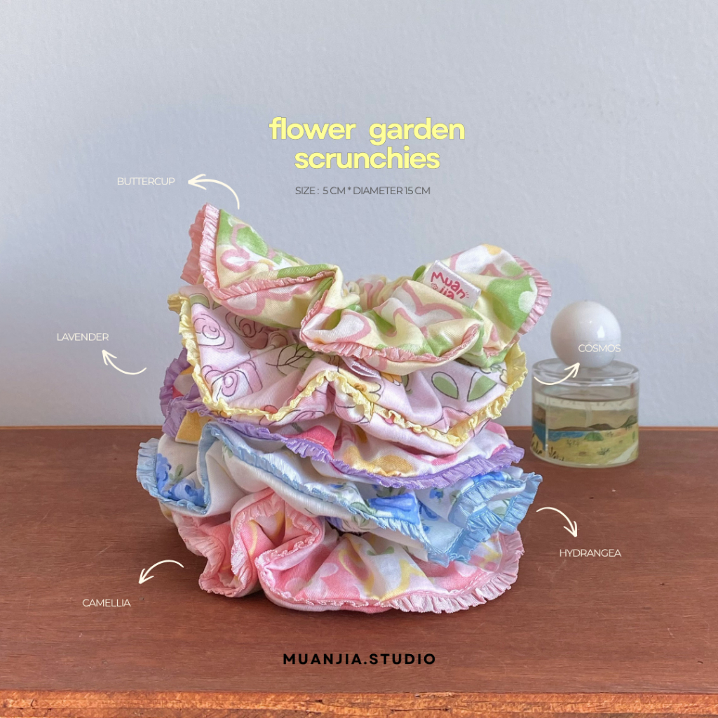 flower garden scrunchies | ยางมัดผม ยางรัดผม ลายดอกไม้ น่ารัก เกาหลี ม่วนใจ๋ | muanjia.studio