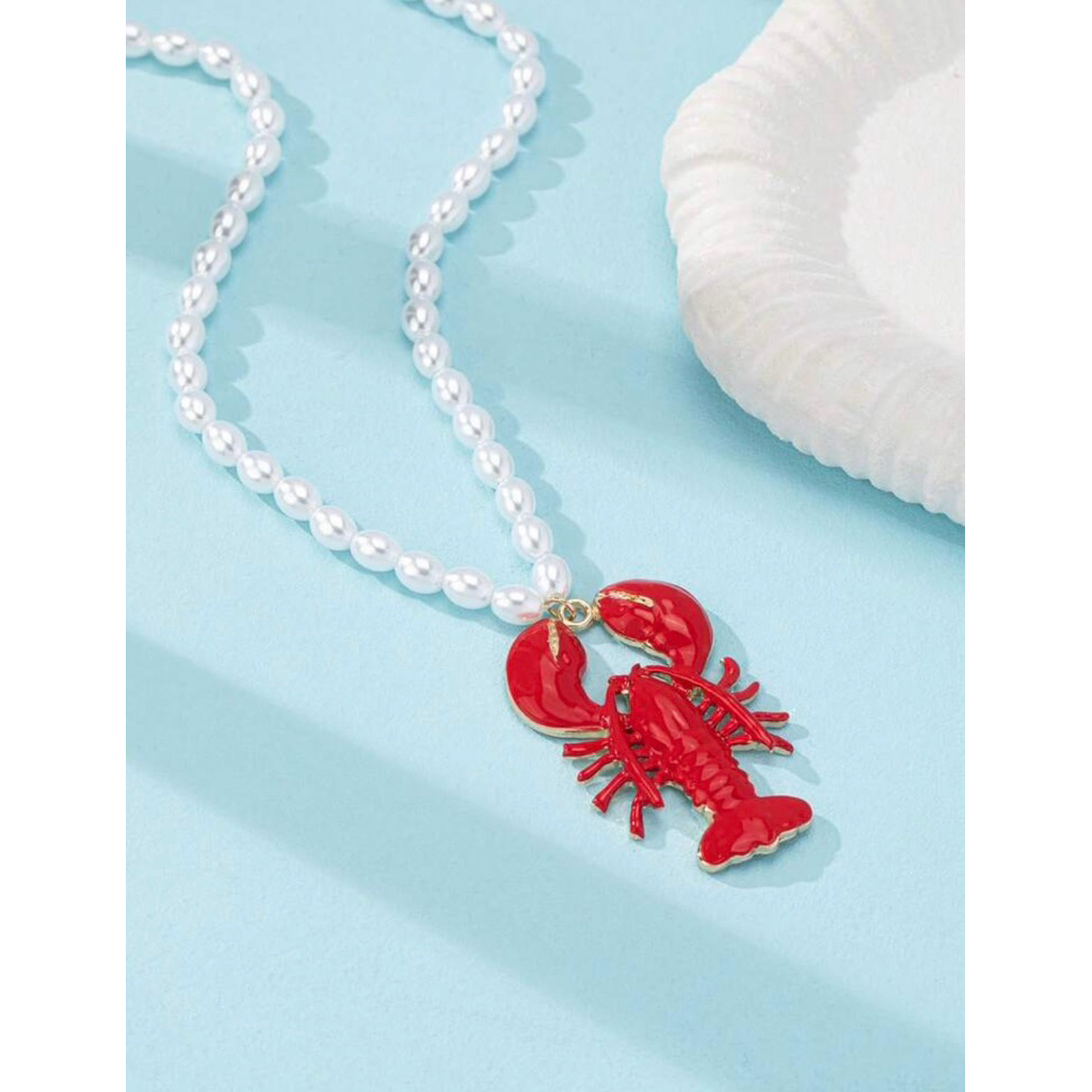 สร้อยใส่ไปทะเล สร้อยมุข จี้รูปกุ้ง ดีไซน์น่ารัก (พร้อมส่งจากไทย)