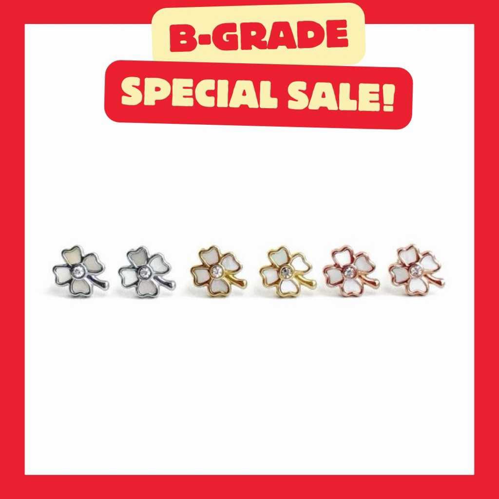 {B-Grade} Fortune Clover 14k earrings. (ต่างหูตัวเรือนสแตนเลส)