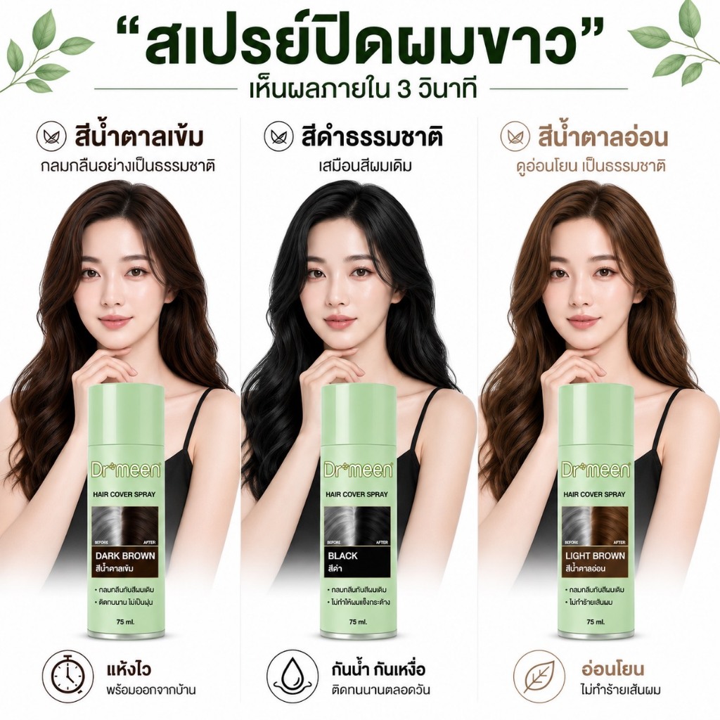 [เปิดตัวใหม่] Dr.meen สเปรย์ปิดผมหงอก (1 ขวด 75 ml) สูตรใหม่ ปิดโคนผมขาวชั่วคราว 75 ml