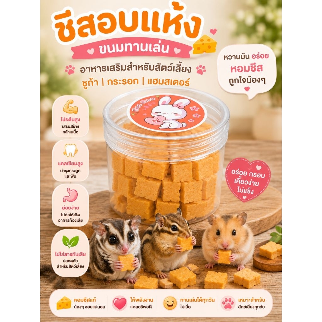 ชีสอบแห้ง ขนมทานเล่นสำหรับสัตว์เลี้ยง ชูก้า กระรอก แฮมสเตอร์